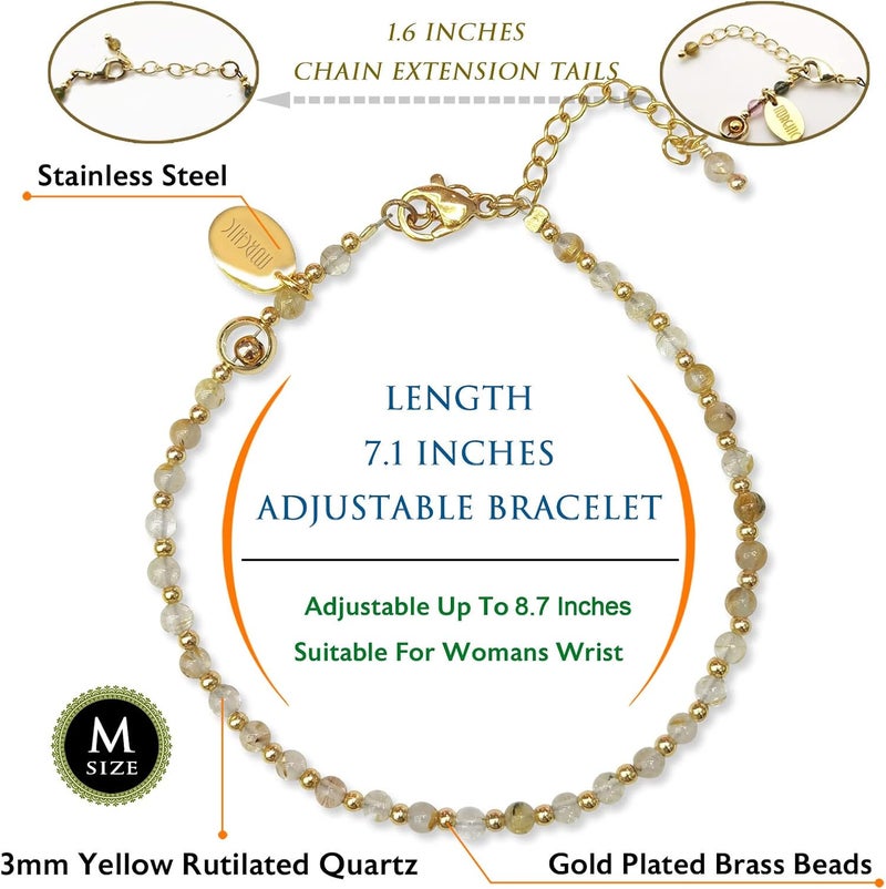 Morchic 3mm Tiny Beads Natural Gemstone Bracelet for Women, Adjustable 7.1" Energy Gem Charm Jewelry, Dainty Handmade Birthday Gift - Image 2